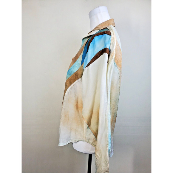 CACHE Vintage 80's Womens Top Collared Leather Accents Snap Front Rayon USA Made - Picture 4 of 12